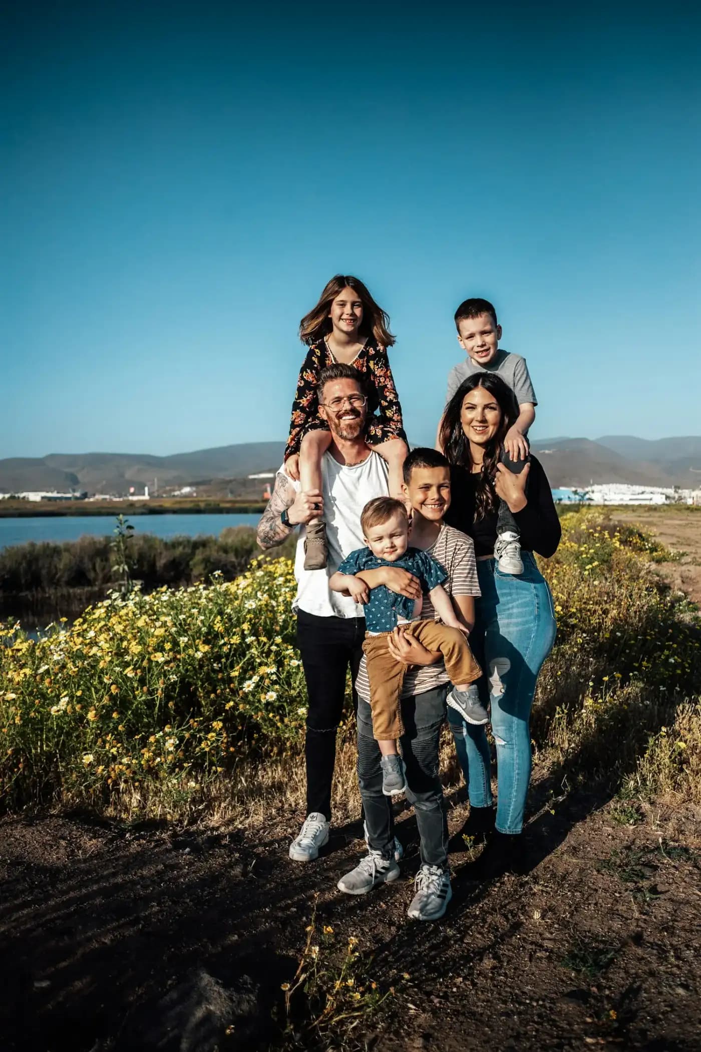 A whole family outdoors